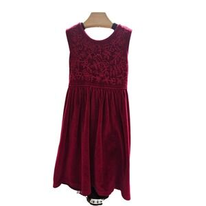 Cornelloki Kids Burgundy Red Velvet Embroidered Button Back Dress Size 3/4